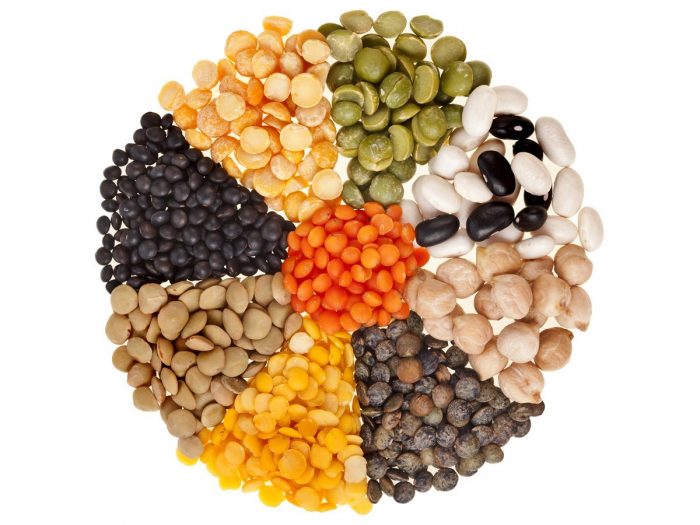9 different types of lentils on a white background 9 different types of lentils on a white background