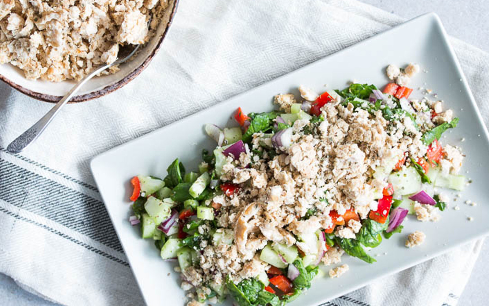 Vegan Gluten-Free White Bean Croutons over salad