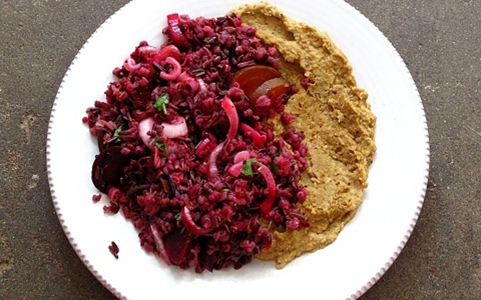 Vegan Gluten-Free Wild Rice and Beet Salad with Muhammara Bean Purée