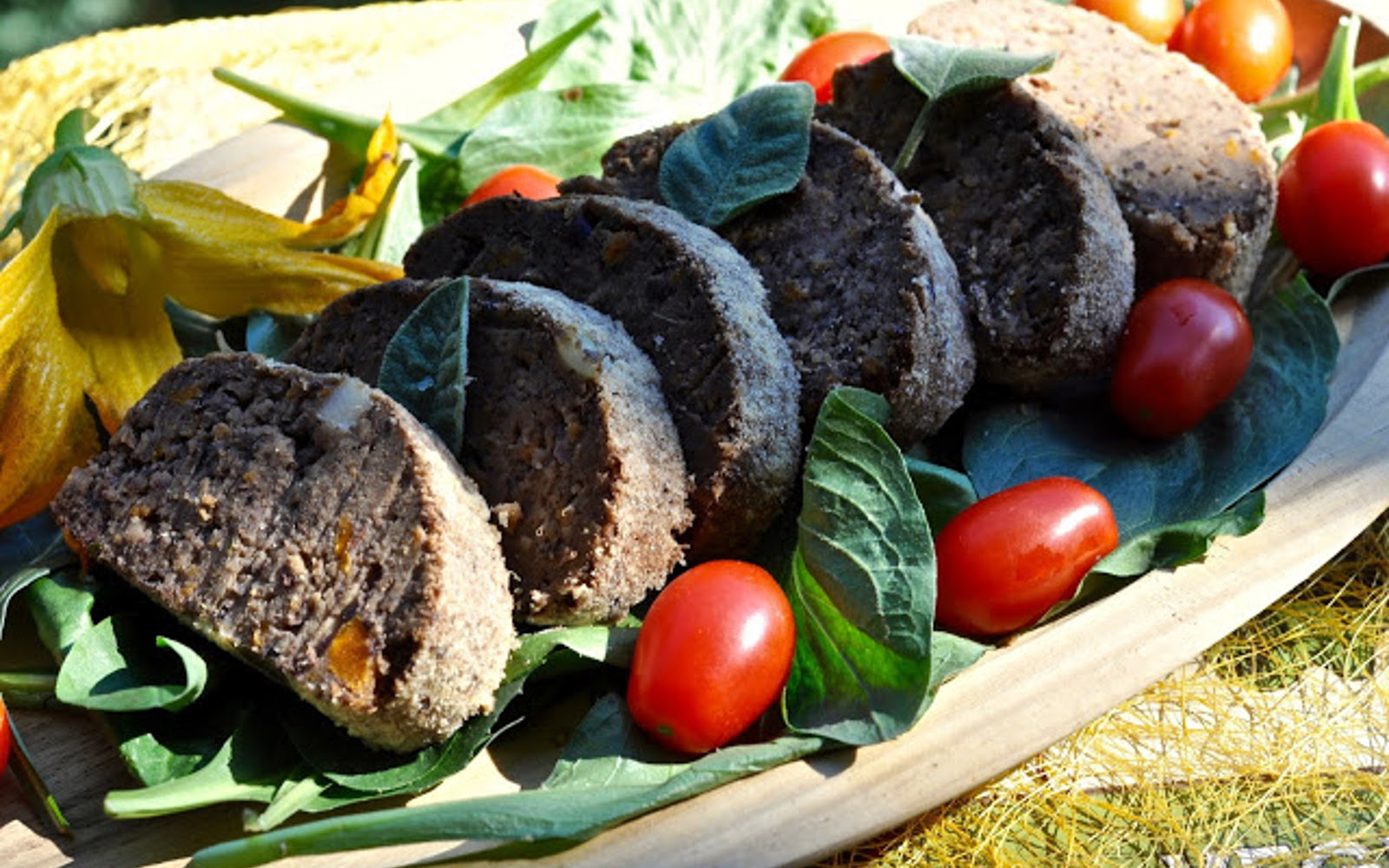 Vegan Bean and Vegetable Loaf with tomatoes and spinach